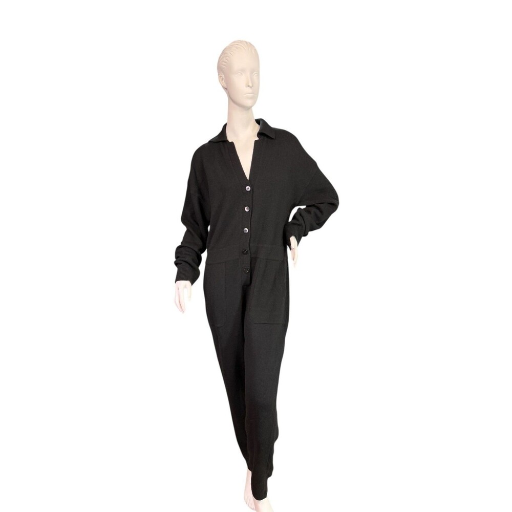Le Bon Shoppe Wool Blend Jumpsuit Sweater in Ebony Black Collared Size Large